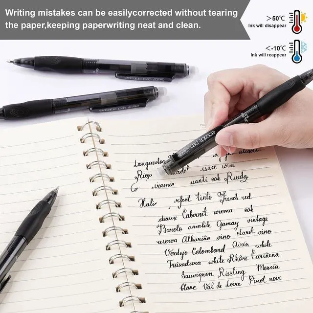 Alt view image 4 of 7 - Retractable Erasable Pens 12 Black Erasable Gel Pen 0.5mm Erasable Gel Pens Black Make Mistakes Disappear Smooth Writing Pen Office Back-to-School Supplies (Black)