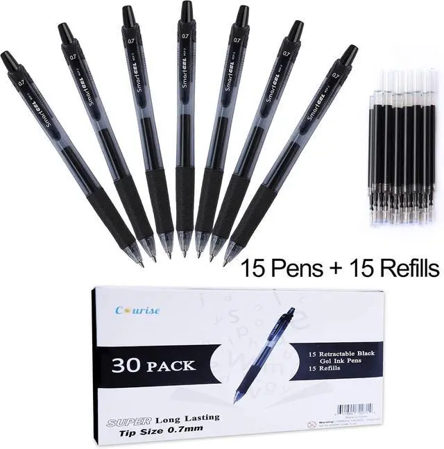 Alt view image 2 of 7 - 30 Pack Black Gel Pens, Retractable Medium Point Gel Ink Pens Smooth Writing for School Office Home, Comfort Grip(15 Pens with 15 Refills)