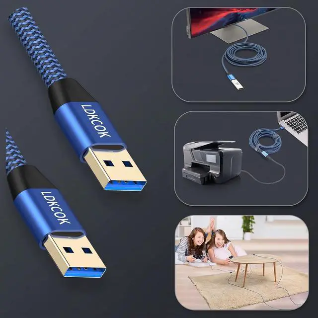 Alt view image 3 of 7 - USB to USB Cable 15FT Durable Braided USB 3.0 Male to Male Type A to Type A Data Transfer Cable Compatible with Hard Drive Laptop DVD Player TV USB Hub Monitor Camera Set-Top Box