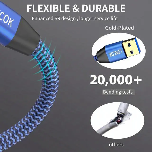 Alt view image 7 of 7 - USB to USB Cable 15FT Durable Braided USB 3.0 Male to Male Type A to Type A Data Transfer Cable Compatible with Hard Drive Laptop DVD Player TV USB Hub Monitor Camera Set-Top Box