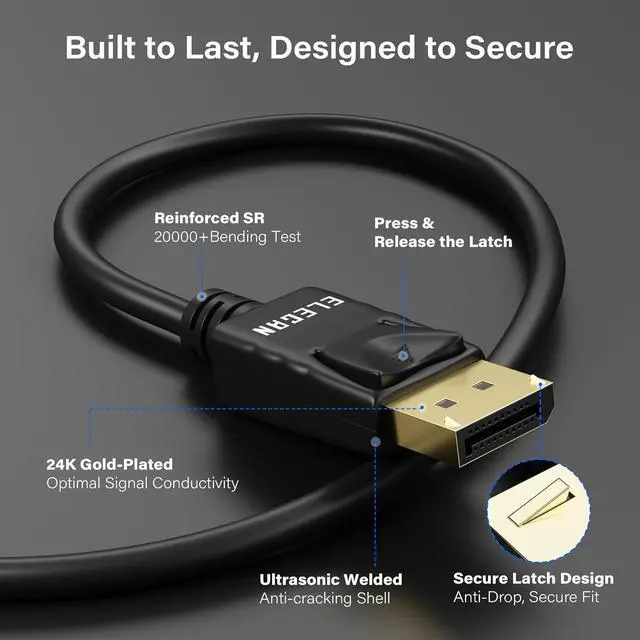 Alt view image 2 of 7 - VESA Certified 4K DisplayPort 1.2 Cable 6 FT/5 Pack High-Speed DP to DP Male-to-Male Display Port Cord 4K@60Hz 2K@165Hz/144Hz HBR2 HDR HDCP Dolby for Gaming Monitor PC TV +10 Ties