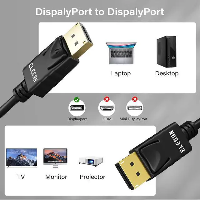 Alt view image 7 of 7 - VESA Certified 4K DisplayPort 1.2 Cable 6 FT/5 Pack High-Speed DP to DP Male-to-Male Display Port Cord 4K@60Hz 2K@165Hz/144Hz HBR2 HDR HDCP Dolby for Gaming Monitor PC TV +10 Ties