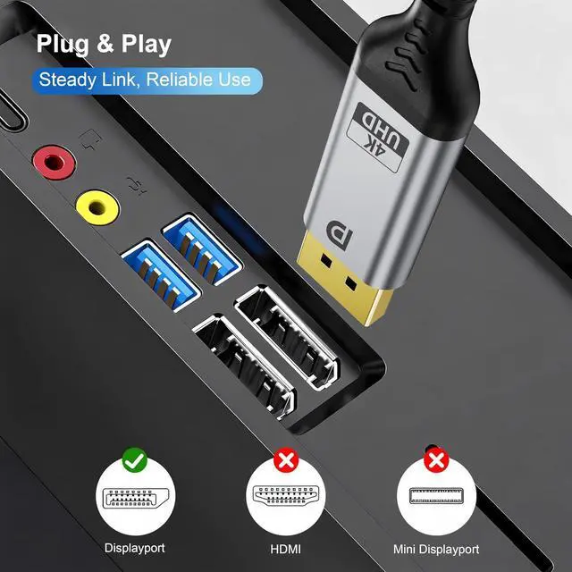 Alt view image 6 of 7 - 4K Displayport Cable 1.2: 10ft Gold-Plated 5-Pack Long DP Cord (4K@60Hz, 2K@165Hz 144Hz 21.6Gbps) HDR, DP to DP Cables Compatible with Gaming PC, Laptops, Monitor, Computer, Projector