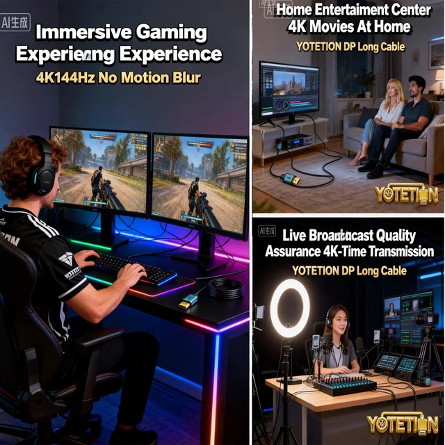 Alt view image 7 of 7 - 4K DP(DisplayPort) Cable 60FT, DP TO DP Cable(4K@60Hz, 2K@144Hz)HBR3 Support HDR, HDCP 2.2, FreeSync G-Sync, Braided Display Port for Gaming Monitor, Graphics, PC,LONG DP TO DP CABLE,DP Cord