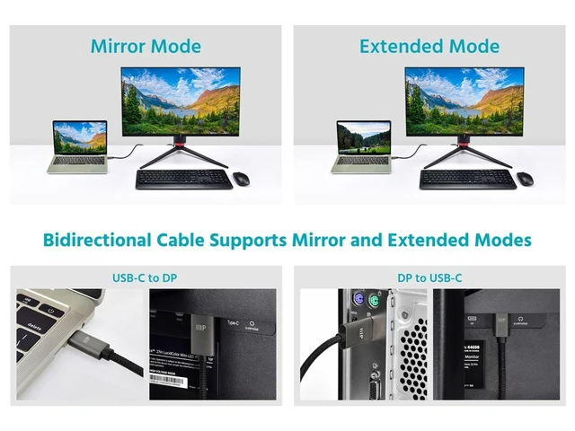 Alt view image 4 of 6 - Monoprice Bidirectional USB-C to DisplayPort Cable - 4K60Hz Thunderbolt 4/3 Compatible Braided 10ft Black
