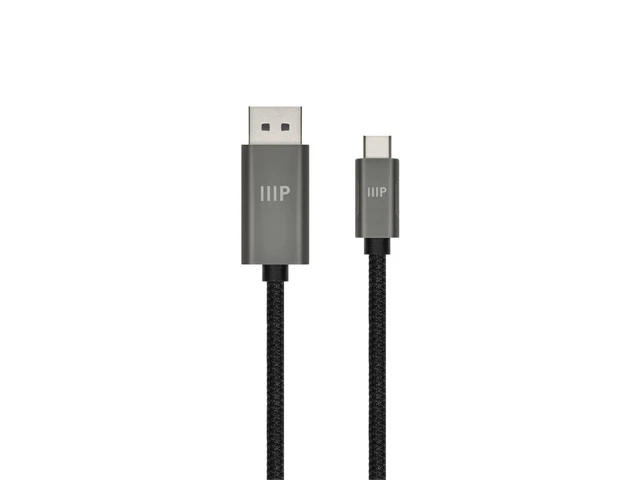 Alt view image 2 of 6 - Monoprice Bidirectional USB-C to DisplayPort Cable - 4K60Hz Thunderbolt 4/3 Compatible Braided 10ft Black