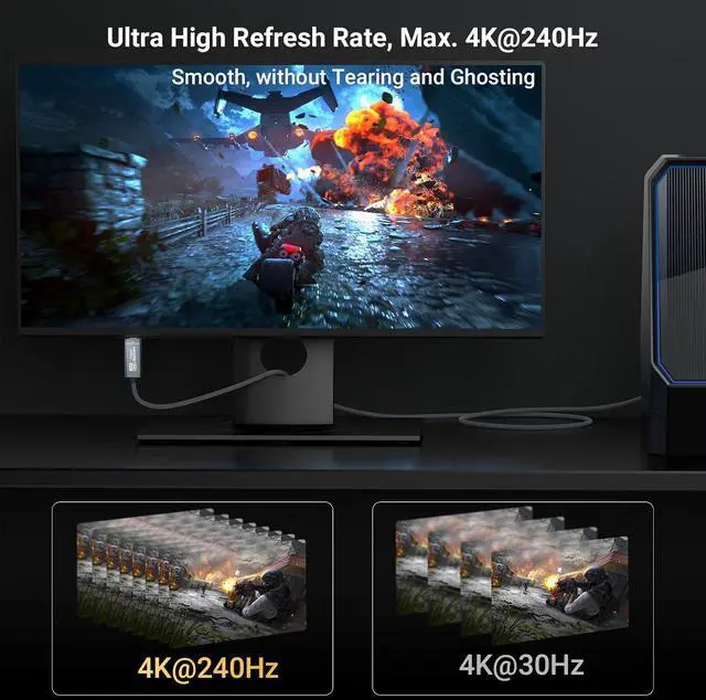 Alt view image 3 of 7 - DisplayPort to HDMI Cable 8K@60Hz 4K@240Hz/120Hz, Active DisplayPort 1.4a/2.1 to HDMI 2.1 Cable, Supports NVIDIA, VRR, G-SYNC, HDR, Dolby Vision, HDCP 2.3, DSC, RTX4090/4080, RTX5090/5080 (10ft)