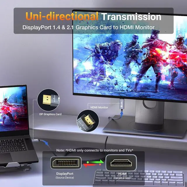 Alt view image 5 of 7 - DisplayPort to HDMI Cable 8K@60Hz 4K@240Hz/120Hz, Active DisplayPort 1.4a/2.1 to HDMI 2.1 Cable, Supports NVIDIA, VRR, G-SYNC, HDR, Dolby Vision, HDCP 2.3, DSC, RTX4090/4080, RTX5090/5080 (10ft)