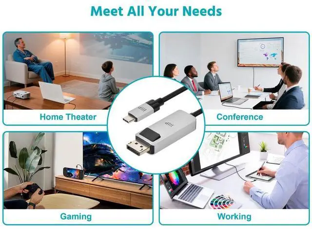 Alt view image 6 of 6 - Monoprice USB-C to DisplayPort 1.4 Active Cable - 8K60 4K120 Retimer IC HDR Locking Connector 10ft Black