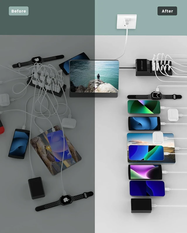 Alt view image 5 of 7 - 6 USB-C & 4 USB-A Port Charging Block Station Power Strip Cord Plug Hub
