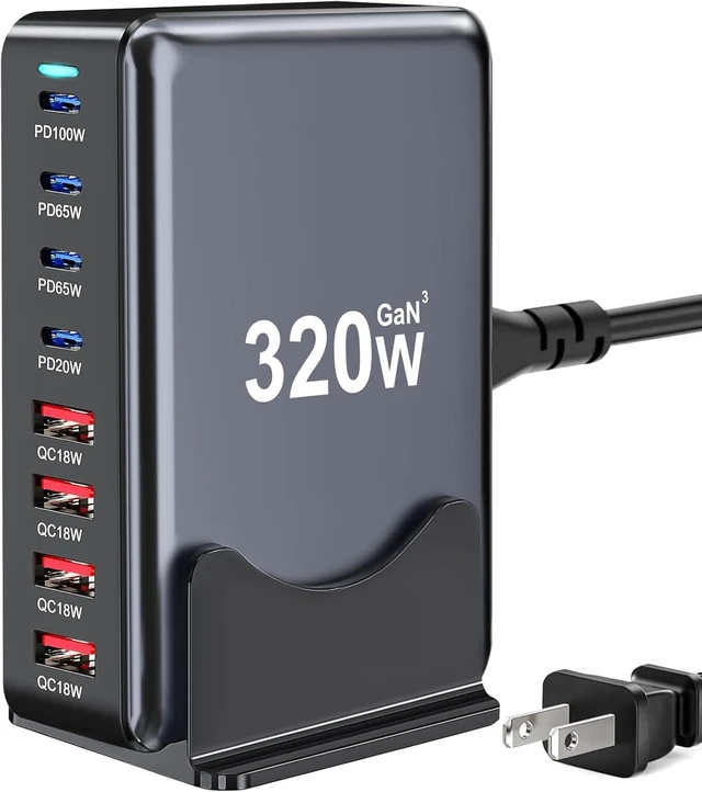 Main image of 320W USB C Charger Block Multi-port Fast USB Charging Station Dual PD 100W GaN Charging Station For Multiple Devices Laptop Charger Adapter Compatible with MacBook iPad iPhone etc