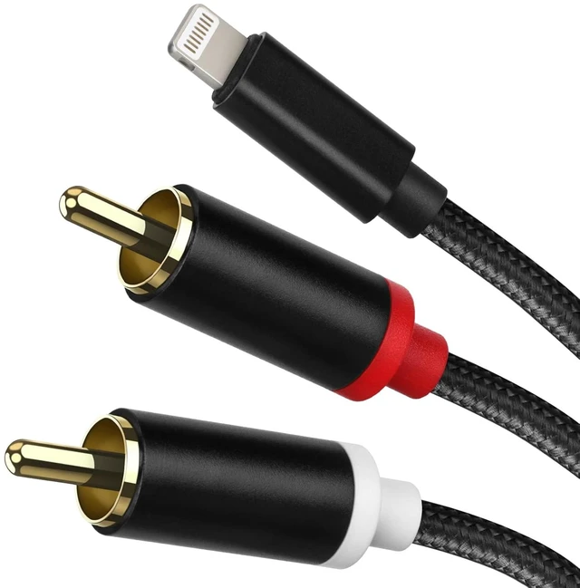 Main image of Lightning to RCA Cable Audio Aux Adapter Stereo Y Splitter Adapter for Select iPhone iPad and iPod Models for Power Amplifier Car Home Theater Speaker and More Silver 6FT