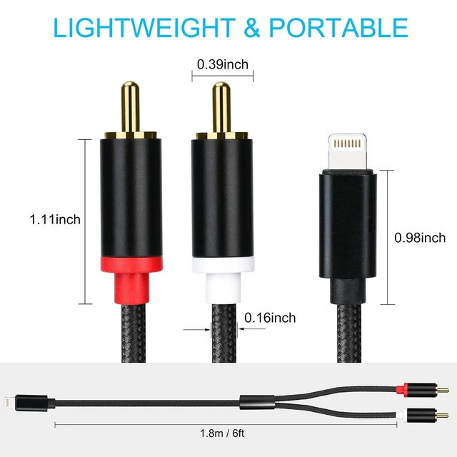 Alt view image 5 of 7 - Lightning to RCA Cable Audio Aux Adapter Stereo Y Splitter Adapter for Select iPhone iPad and iPod Models for Power Amplifier Car Home Theater Speaker and More Silver 6FT
