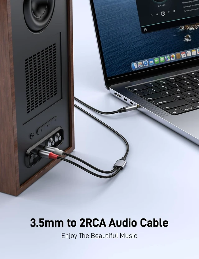 Alt view image 2 of 7 - 3.5mm to 2RCA Audio Cable 16FT Auxiliary RCA Headphone Male to Male Splitter Nylon Braided Heavy Duty Shielded Aux Cable for Home Theater Speakers Turntable TV Soundbar.