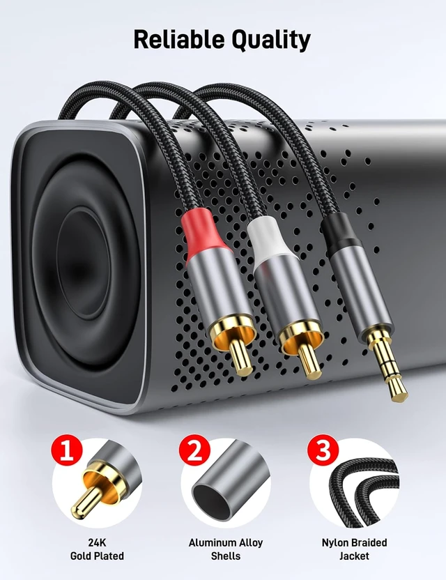 Alt view image 6 of 7 - 3.5mm to 2RCA Audio Cable 16FT Auxiliary RCA Headphone Male to Male Splitter Nylon Braided Heavy Duty Shielded Aux Cable for Home Theater Speakers Turntable TV Soundbar.