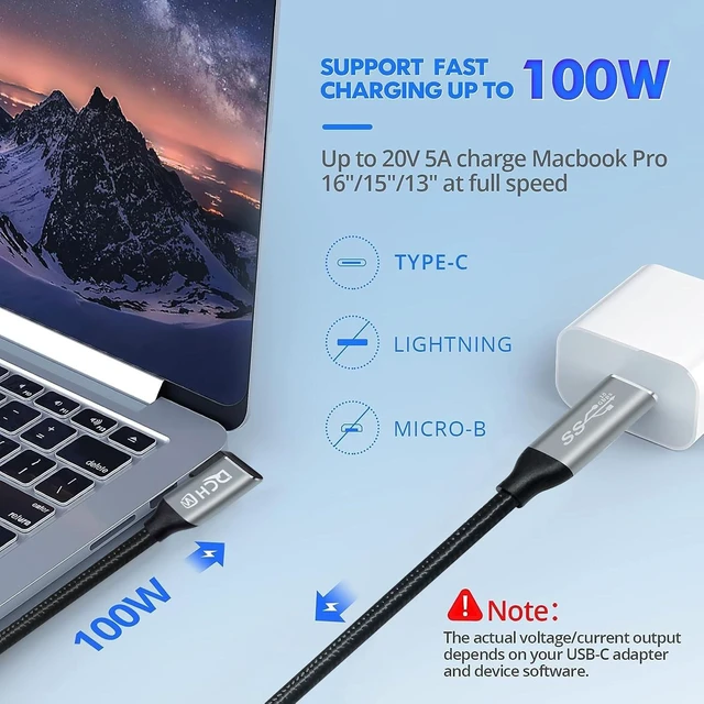 Alt view image 3 of 7 - DCHAV 6ft 100W USB C to USB C Cable Male to Female 4K Video Output 10Gbps Data Transfer 3.1 Gen 2 PD 20V 5A Fast Charging 90 Degree Type C Monitor Cord Nylon Braided for Laptop Phone Tablet