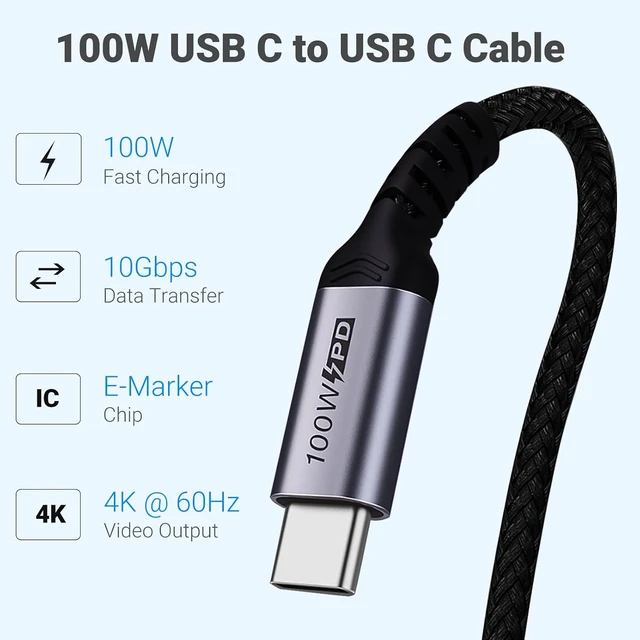 Alt view image 2 of 7 - 100W 1.5ft USB C Cable Right Angle 2 Packs 10Gbps Data Speed