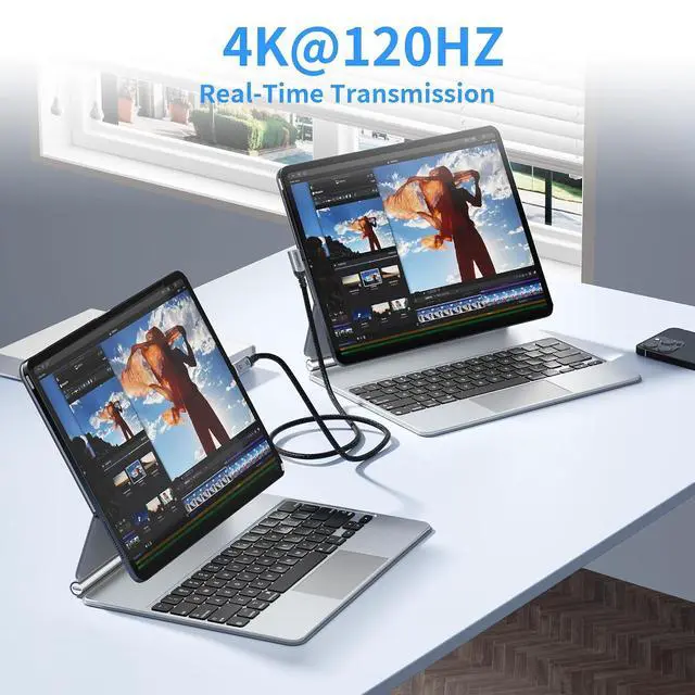 Alt view image 2 of 7 - Long 5M /16.5ft 90 Degree USB C Cable Compatible with Thunderbolt 3,Right Angle USBC 3.2 Gen 2x2 Cable 20Gbps Data Transfer,100W Fast Charging,4K@120Hz Output Display,Monitor,SSD,Docking.