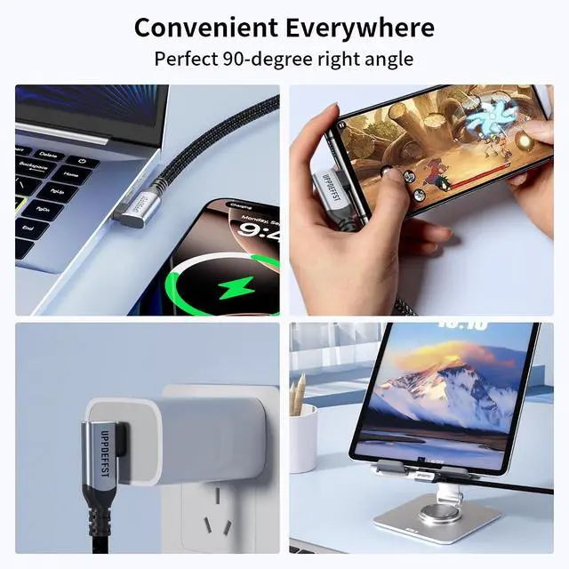 Alt view image 6 of 7 - Long 5M /16.5ft 90 Degree USB C Cable Compatible with Thunderbolt 3,Right Angle USBC 3.2 Gen 2x2 Cable 20Gbps Data Transfer,100W Fast Charging,4K@120Hz Output Display,Monitor,SSD,Docking.