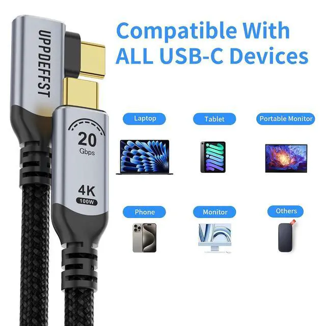 Alt view image 5 of 7 - Long 5M /16.5ft 90 Degree USB C Cable Compatible with Thunderbolt 3,Right Angle USBC 3.2 Gen 2x2 Cable 20Gbps Data Transfer,100W Fast Charging,4K@120Hz Output Display,Monitor,SSD,Docking.