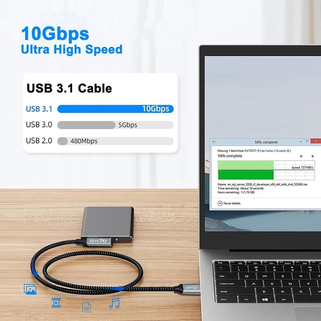 Alt view image 4 of 7 - DCHAV 6ft 100W USB C to USB C Cable Male to Female 4K Video Output 10Gbps Data Transfer 3.1 Gen 2 PD 20V 5A Fast Charging 90 Degree Type C Monitor Cord Nylon Braided for Laptop Phone Tablet