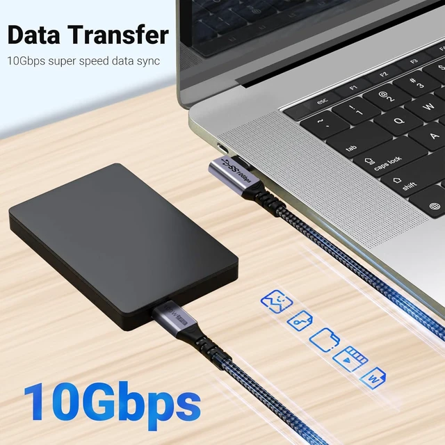 Alt view image 3 of 7 - 100W 1.5ft USB C Cable Right Angle 2 Packs 10Gbps Data Speed