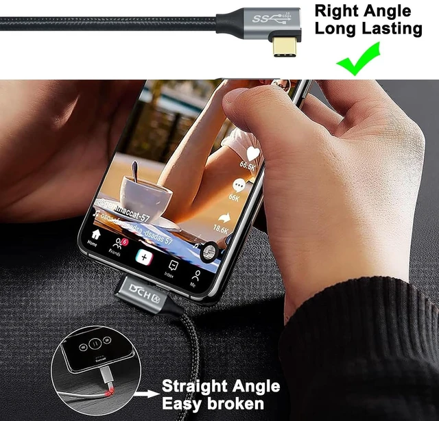 Alt view image 5 of 7 - DCHAV 3ft 100W USB C to USB C Cable Male to Female 4K Video Output 10Gbps Data Transfer 3.1 Gen 2 PD 20V 5A Fast Charging Nylon Braided 90 Degree Type C Monitor Cord for Laptop Phone Tablet