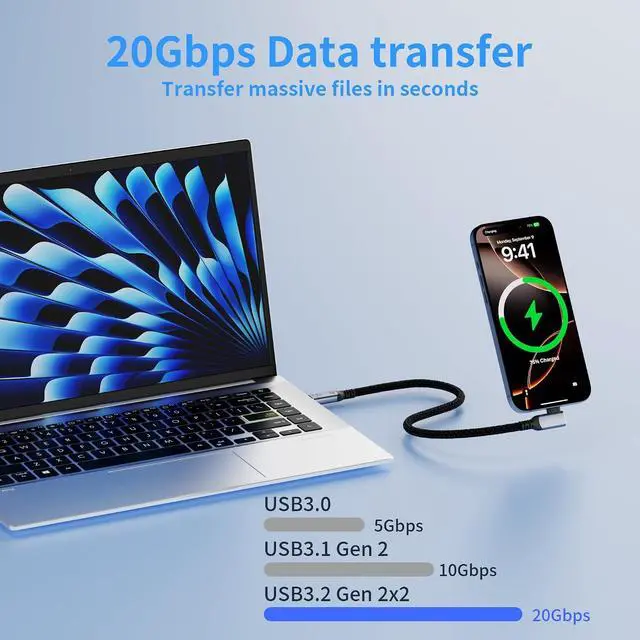 Alt view image 3 of 7 - Long 5M /16.5ft 90 Degree USB C Cable Compatible with Thunderbolt 3,Right Angle USBC 3.2 Gen 2x2 Cable 20Gbps Data Transfer,100W Fast Charging,4K@120Hz Output Display,Monitor,SSD,Docking.