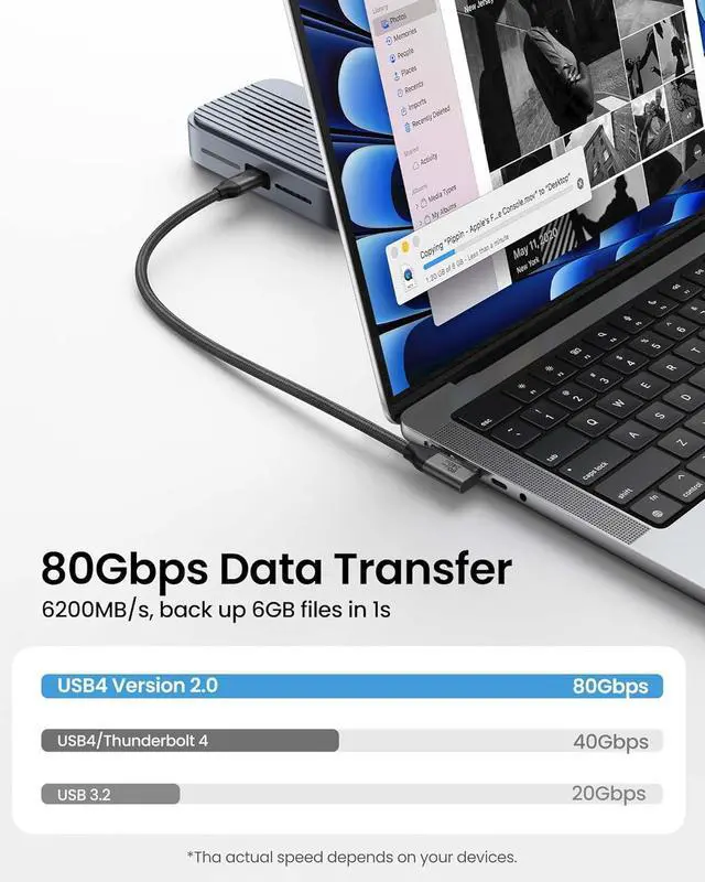 Alt view image 2 of 7 - Silkland 80Gbps Right Angle USB 4 Cable for Thunderbolt 5 Cable 6.6FT, 120Gbps Bandwidth for 16K/Dual 8K, 240W, 90 Degree Braided USB C Video Cable Compatible Thunderbolt 4/5, MacBook M6 Pro,Dock