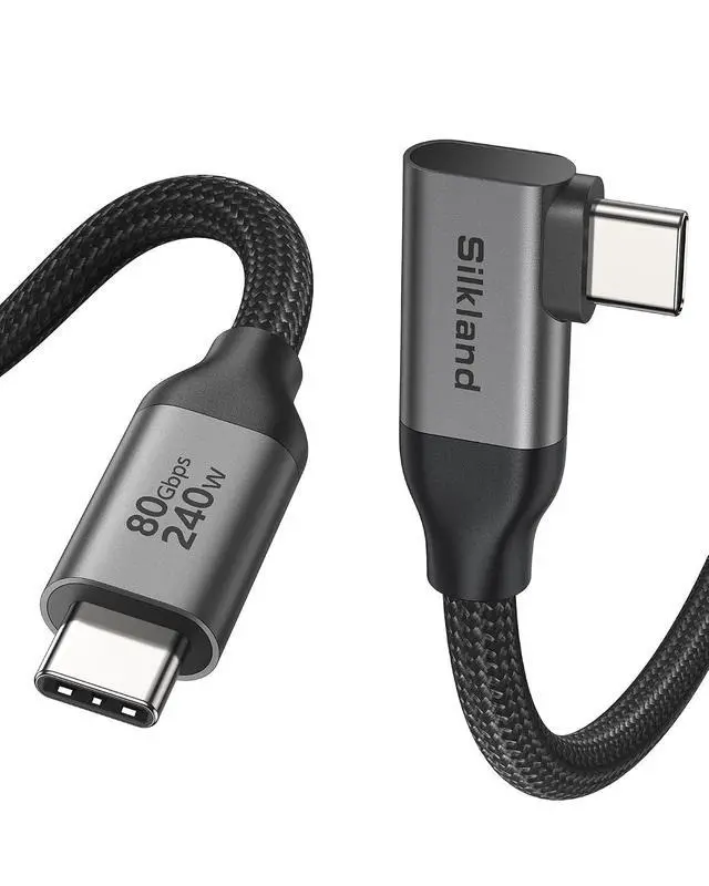 Main image of Silkland 80Gbps Right Angle USB 4 Cable for Thunderbolt 5 Cable 6.6FT, 120Gbps Bandwidth for 16K/Dual 8K, 240W, 90 Degree Braided USB C Video Cable Compatible Thunderbolt 4/5, MacBook M6 Pro,Dock