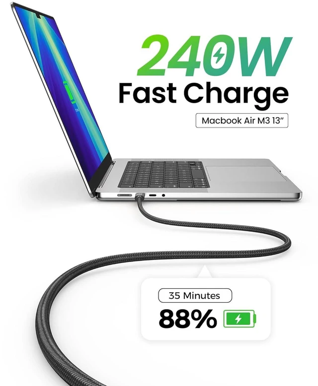 Alt view image 4 of 7 - Fitee Thunderbolt 5 Cable 3m Compatible, USB4 80Gbps Data Cable, 120Gbps Video Bandwidth, PD3.1 240W 48V/5A, Single 8K@120Hz, 4K@480Hz, Dual 6K@60Hz, 4K@240Hz for MacBook Pro, Mac Mini, PSSD, Displays