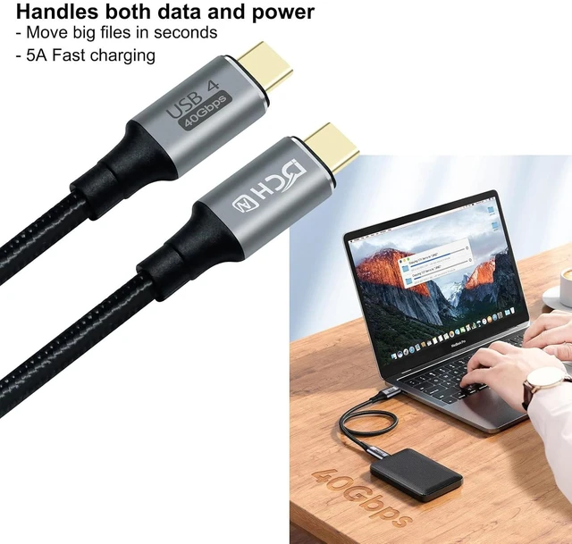 Alt view image 3 of 6 - DCHAV 4ft USB 4 Cable USB C to USB C 8K HD Display Video 40 Gbps Data Transfer 100W Fast Charging Cord USB4 Type C to Type C Charger 5A Nylon Braided Wire for Monitor Laptop Docking Hub Cell Phone