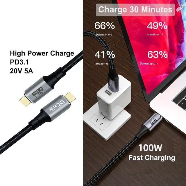 Alt view image 4 of 6 - DCHAV 4ft USB 4 Cable USB C to USB C 8K HD Display Video 40 Gbps Data Transfer 100W Fast Charging Cord USB4 Type C to Type C Charger 5A Nylon Braided Wire for Monitor Laptop Docking Hub Cell Phone