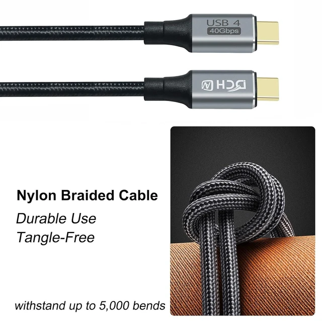 Alt view image 5 of 6 - DCHAV 4ft USB 4 Cable USB C to USB C 8K HD Display Video 40 Gbps Data Transfer 100W Fast Charging Cord USB4 Type C to Type C Charger 5A Nylon Braided Wire for Monitor Laptop Docking Hub Cell Phone