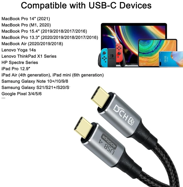 Alt view image 6 of 6 - DCHAV 4ft USB 4 Cable USB C to USB C 8K HD Display Video 40 Gbps Data Transfer 100W Fast Charging Cord USB4 Type C to Type C Charger 5A Nylon Braided Wire for Monitor Laptop Docking Hub Cell Phone
