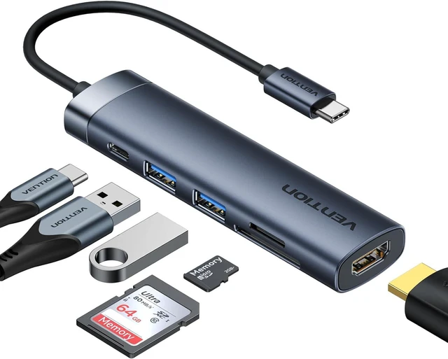 Main image of VENTION USB C Hub, 6-in-1 Laptop Docking Station Dongle Adapter with 4K HDMI, PD 100W Charging, USB 3.0 Ports, SD/TF Card Reader, Portable Aluminum Plug & Play for MacBook Pro, Laptop/HP/DELL