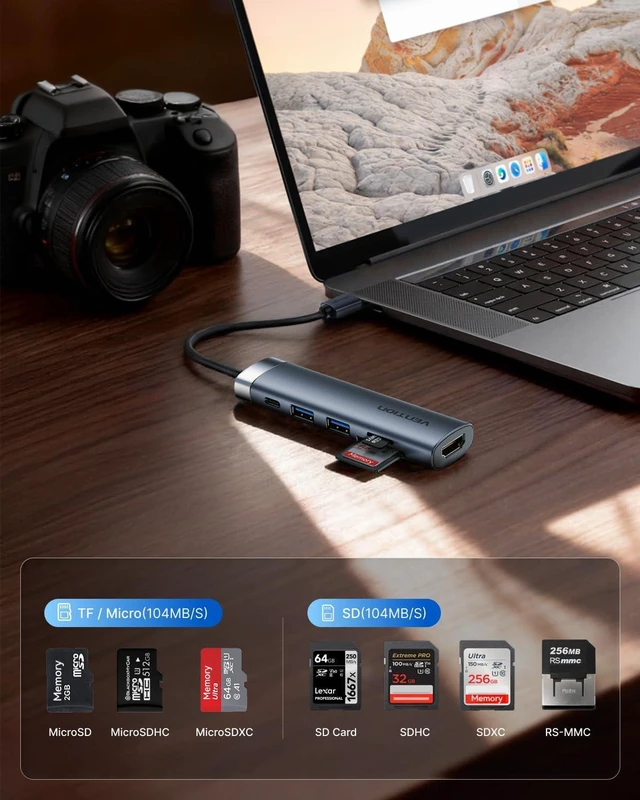 Alt view image 5 of 7 - VENTION USB C Hub, 6-in-1 Laptop Docking Station Dongle Adapter with 4K HDMI, PD 100W Charging, USB 3.0 Ports, SD/TF Card Reader, Portable Aluminum Plug & Play for MacBook Pro, Laptop/HP/DELL