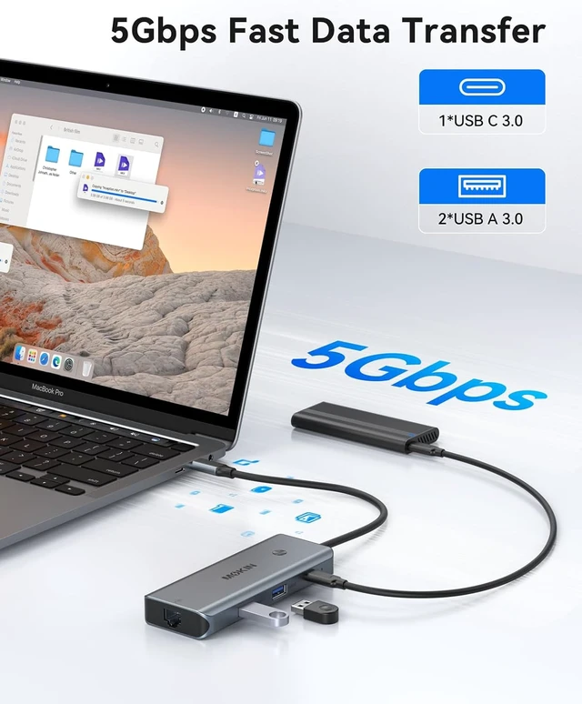 Alt view image 5 of 7 - USB C Hub for MacBook Pro/Air,Mac Dongle with 3 USB Port,USB C to HDMI, USB C to RJ45 Ethernet,MOKiN 8 in 1 USB C to HDMI Adapter,100W PD Charging, USB C to SD/TF Card Reader USB C Hub