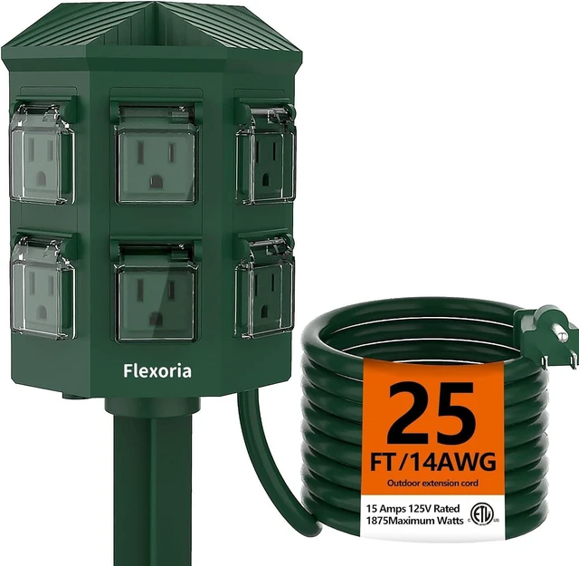 Main image of Outdoor Power Strip Waterproof, 25 FT Extension Cord, 6 Grounded Outlets for Halloween/Christmas Decorations and Inflatables, 15A/1875W, ETL Listed
