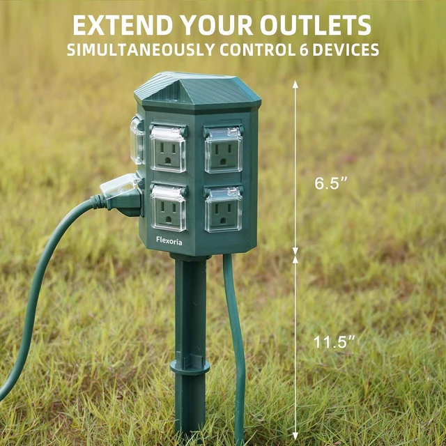 Alt view image 3 of 7 - Outdoor Power Strip Waterproof, 25 FT Extension Cord, 6 Grounded Outlets for Halloween/Christmas Decorations and Inflatables, 15A/1875W, ETL Listed