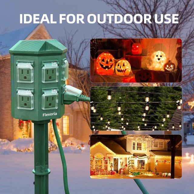 Alt view image 5 of 7 - Outdoor Power Strip Waterproof, 25 FT Extension Cord, 6 Grounded Outlets for Halloween/Christmas Decorations and Inflatables, 15A/1875W, ETL Listed