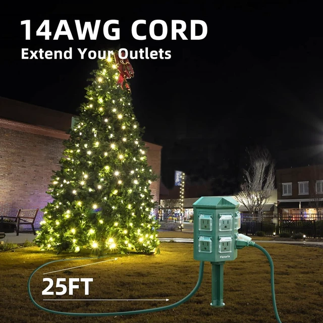 Alt view image 7 of 7 - Outdoor Power Strip Waterproof, 25 FT Extension Cord, 6 Grounded Outlets for Halloween/Christmas Decorations and Inflatables, 15A/1875W, ETL Listed
