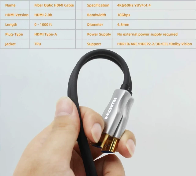 Alt view image 3 of 7 - 125 FT (38.1 M) High Speed HDMI Cable Male to Male with Ethernet Black (125 Feet/38.1 Meters) Built-in Signal Booster, Supports 4K 30Hz, 3D, 1080p and Audio Return CNE618982