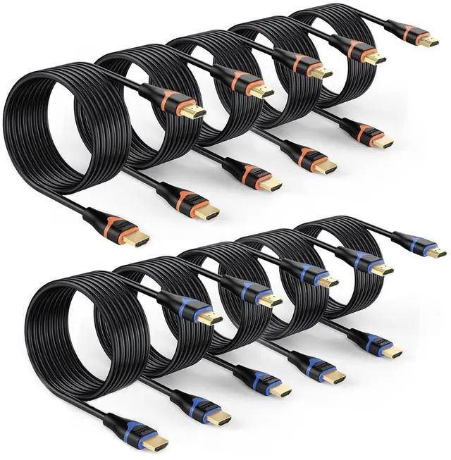 Main image of 4K HDMI Cable 10FT 10-Pack, HDMI Cord 10 Foot High Speed HDMI to HDMI Cable 2.0 Ultra HD 4K@60Hz, 2K@144Hz, HDR, 3D, Dolby, HDCP 2.2, ARC for PS5, PS4, HDTV, Monitor, Xbox, Blu-ray, Laptop