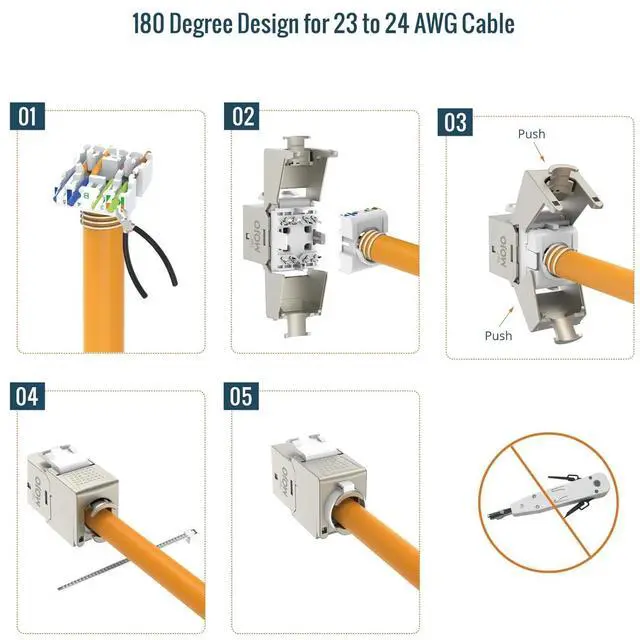 Alt view image 7 of 7 - UL Listed 10Gbps Cat6A Shielded Keystone Jack Insert 25 -Pack, 180 Degree Punch Down RJ45 Keystone Jack Adapter Slim Profile for Patch Panel & Wall Plate, Sliver
