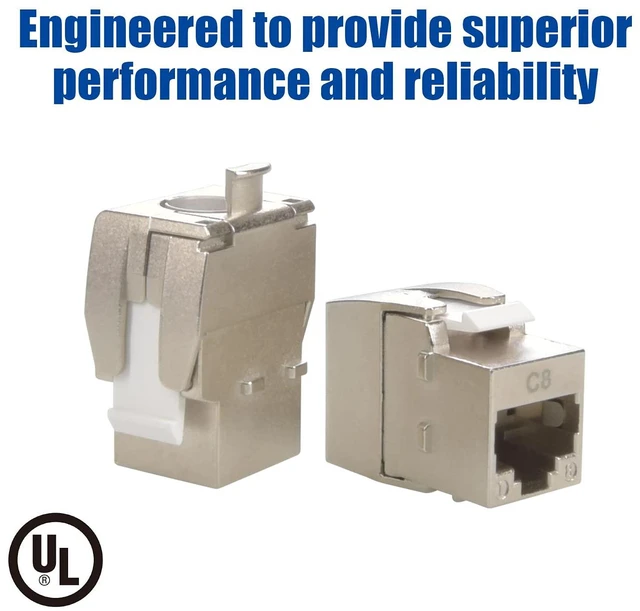 Alt view image 3 of 6 - Cat.8 RJ45 Tool Less Shielded Keystone Jack, Ethernet Cable Jack, 22AWG-24AWG, 40Gbps, 2000MHz, 2GHz, Easy Termination, Tool Free (6-Pack)