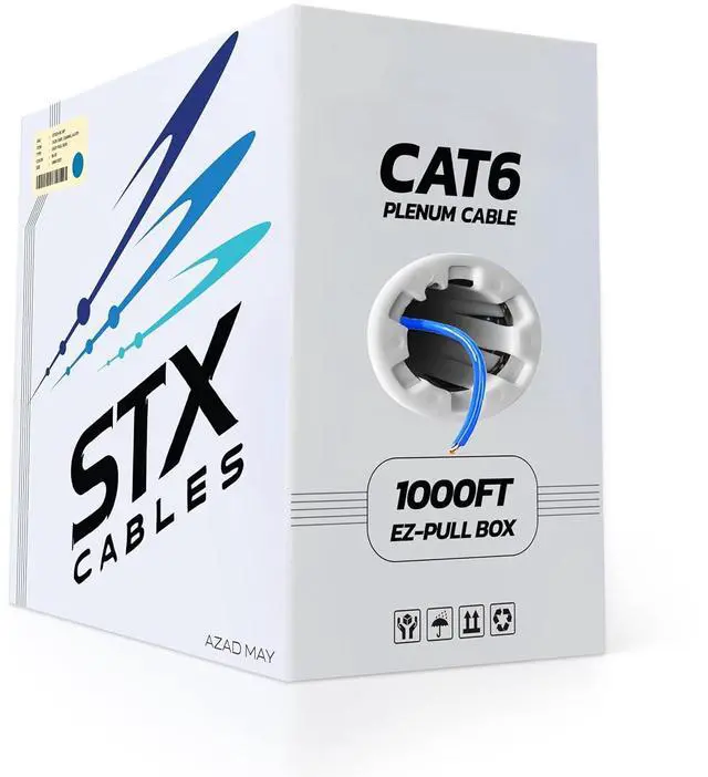 Main image of CAT6 Plenum Ethernet Cable 1000ft 23AWG, UTP, 550MHz, 10Gbps Speed, Fire-Rated for Commercial & Residential Use Tangle-Free Pull Box (Blue)