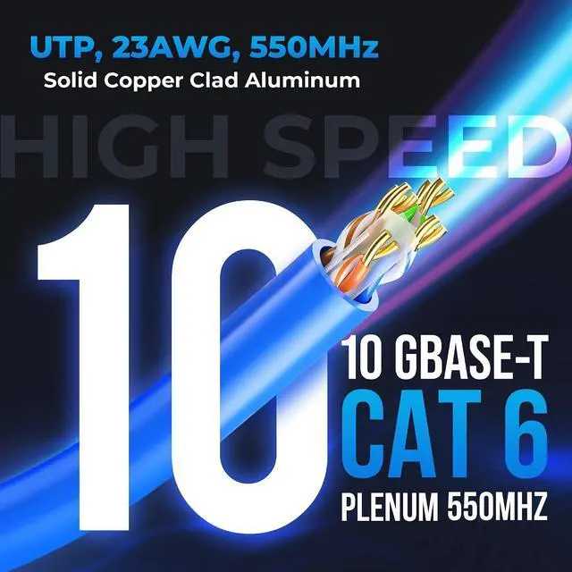 Alt view image 4 of 7 - CAT6 Plenum Ethernet Cable 1000ft 23AWG, UTP, 550MHz, 10Gbps Speed, Fire-Rated for Commercial & Residential Use Tangle-Free Pull Box (Blue)