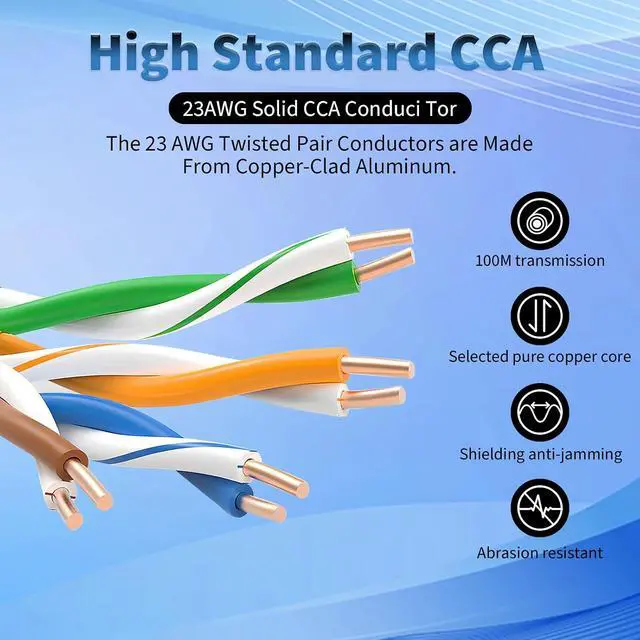 Alt view image 3 of 5 - Cat 6 Ethernet Cable 1000 ft, 23AWG 4-Pair Quality Solid Conductor Network Cables, 550 MHz, White (UTP) LAN,Unshielded Twisted Pair