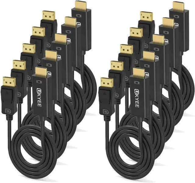 Main image of DP to HDMI Cable 3ft 10-Pack,Displayport to HDMI Cord 3 Feet 2-Pack,Display Port to HDMI Adapter Male to Male Cord Converter for PCs to HDTV, Monitor, Projector.